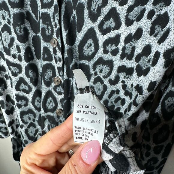 Grey Leopard Button Front Top (Small) - Picture 3 of 4